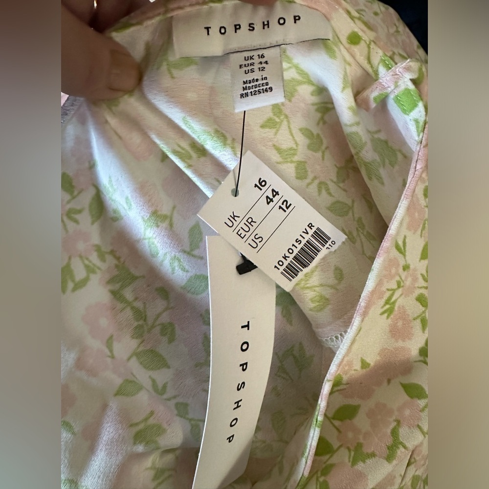TopShop Ivory Print Double V Ruffled Cream Green &Pink Floral Maxi Dress -8 NWT - Picture 6 of 6